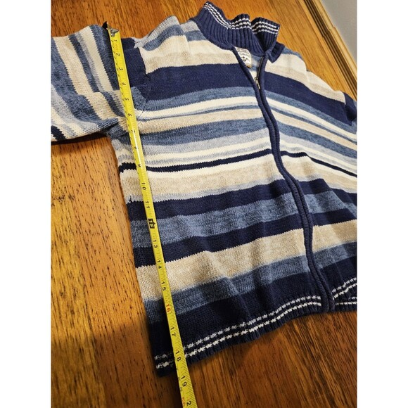 Heirloom Collectibles Sweater Full Zip Knight Ramie Cotton Size M Blue Stripe - Picture 8 of 10